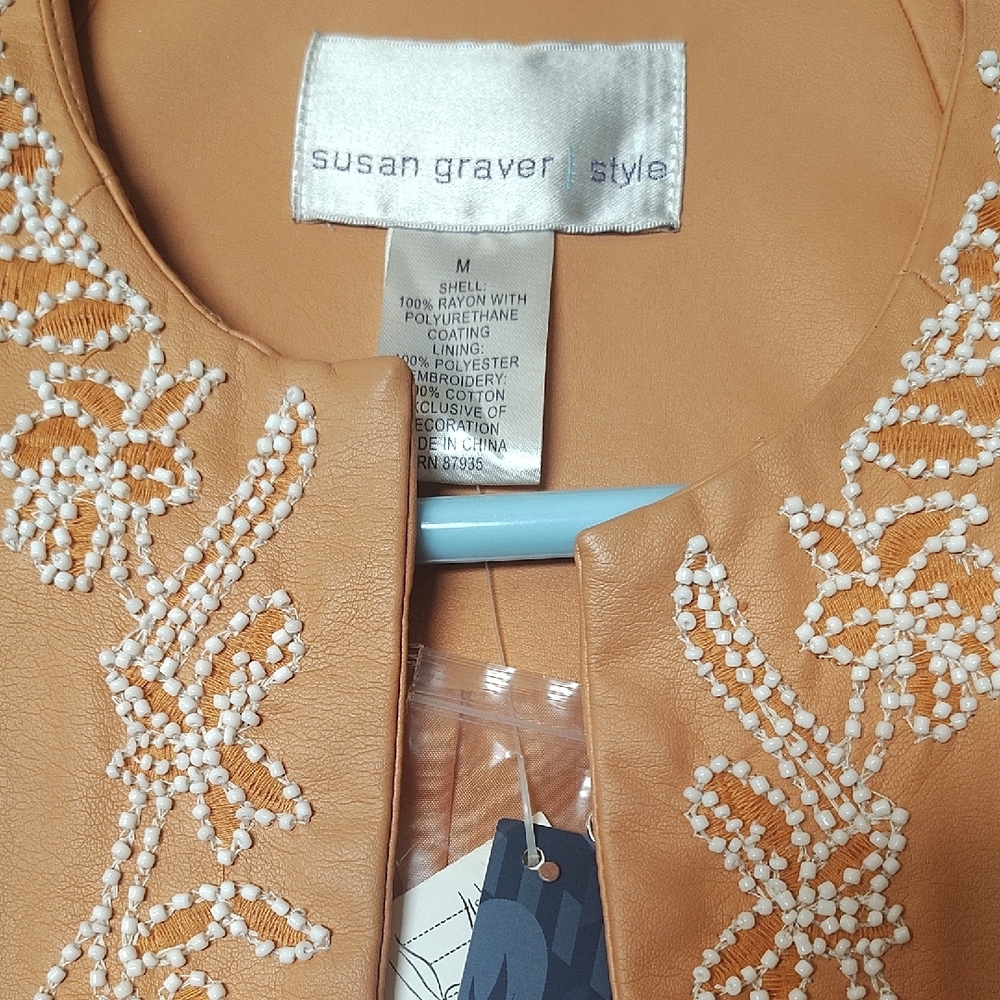 Susan Graver Tan Embroidered Jacket